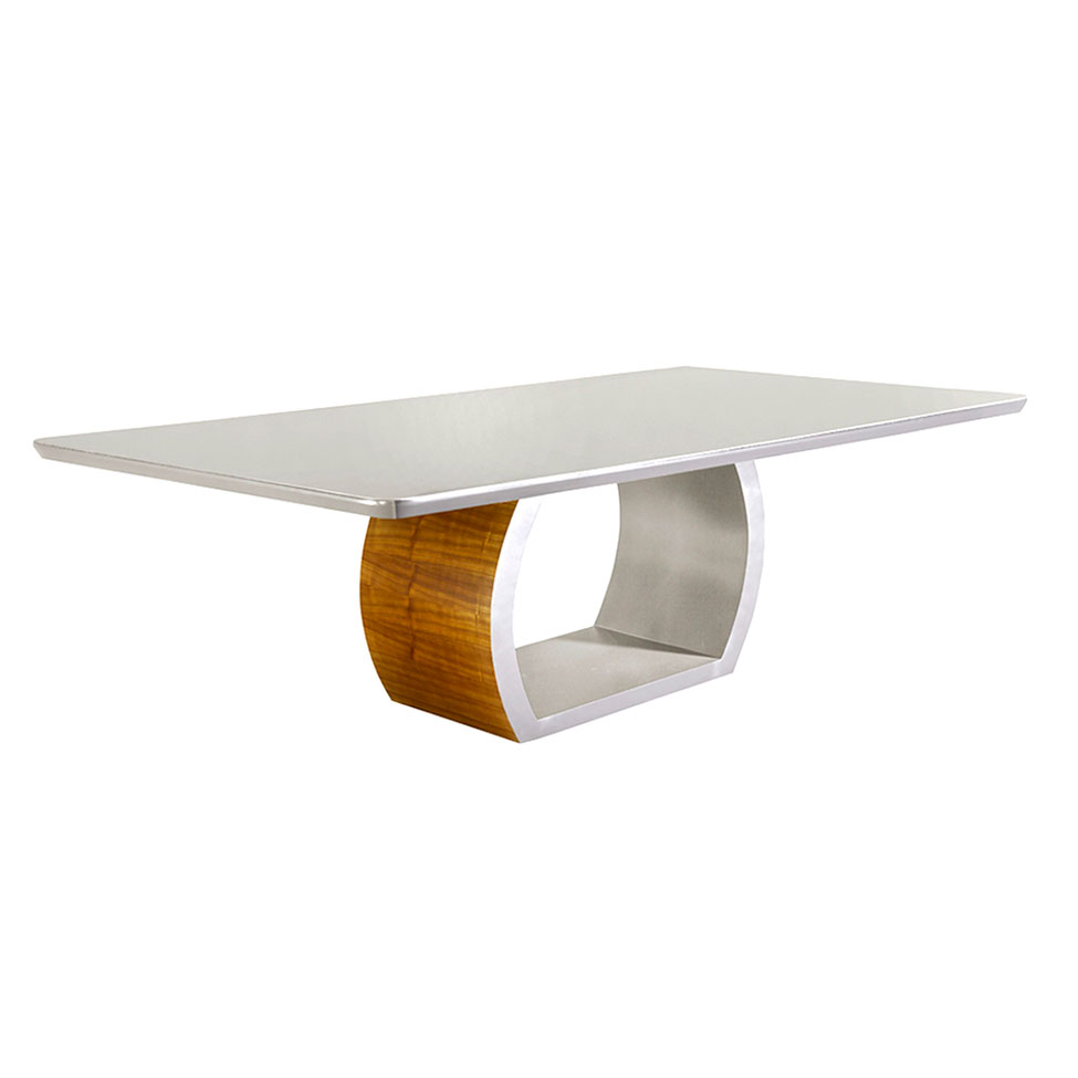 Conjunto de Mesa de Jantar Retangular com Tampo de Vidro Off White Zeus e 8 Cadeiras Gold Linho Creme e Imbuia