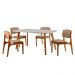 Conjunto de Mesa de Jantar Retangular com Tampo de Vidro Off White e 4 Cadeiras Prada Linho Palha e Imbuia