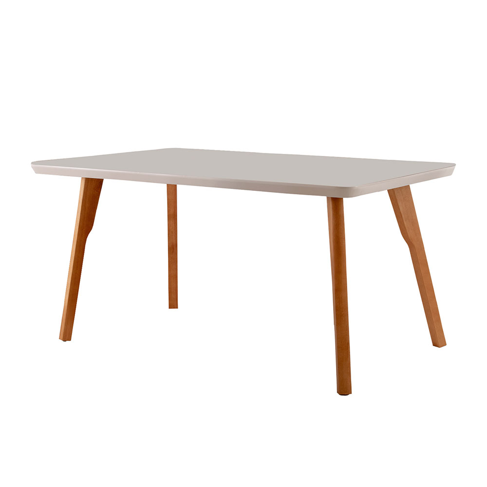 Conjunto de Mesa de Jantar Retangular com Tampo de Vidro Off White e 4 Cadeiras Prada Linho Palha e Imbuia