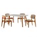 Conjunto de Mesa de Jantar Retangular com Tampo de Vidro Off White e 4 Cadeiras Prada Linho Turim e Imbuia