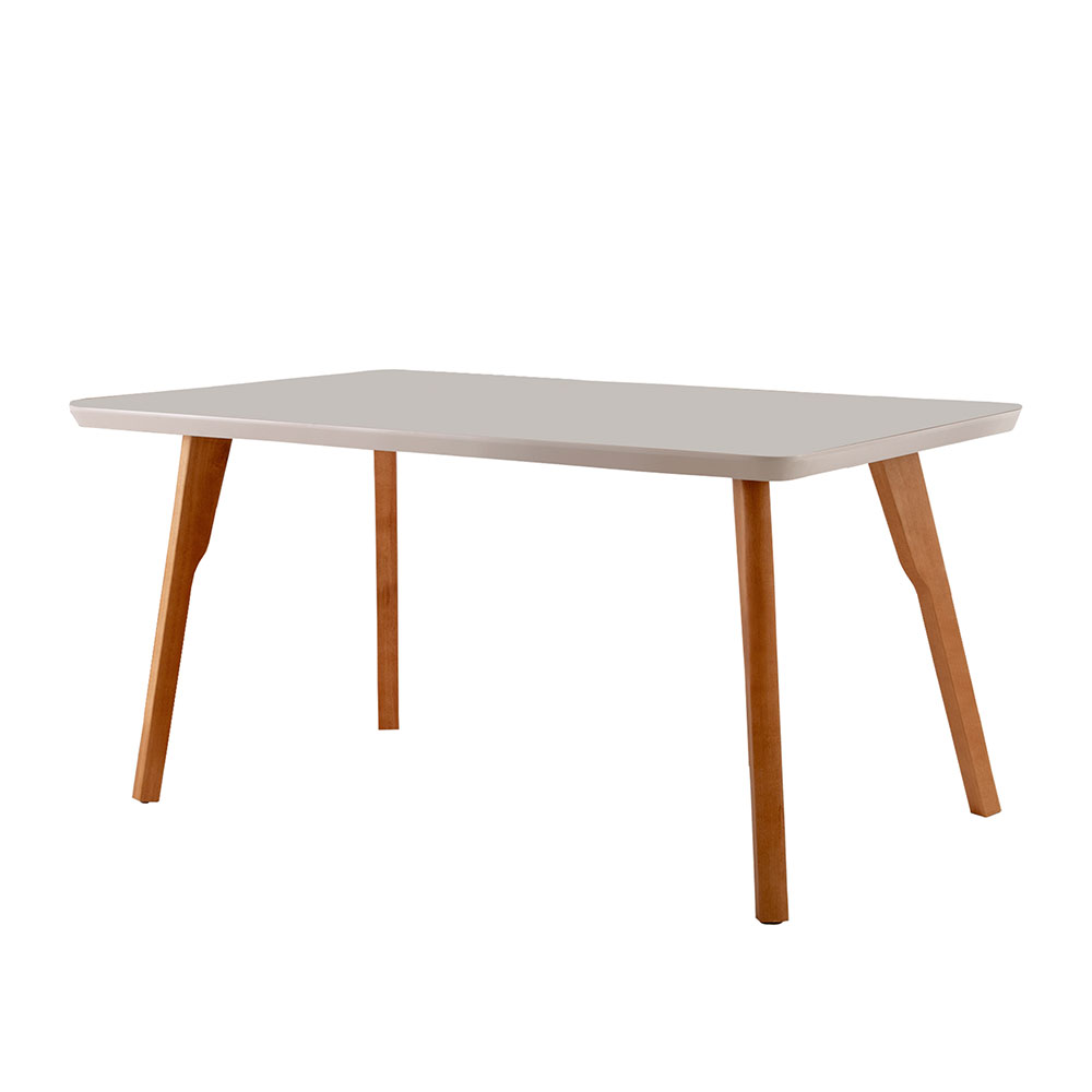 Conjunto de Mesa de Jantar Retangular com Tampo de Vidro Off White e 4 Cadeiras Prada Linho Turim e Imbuia