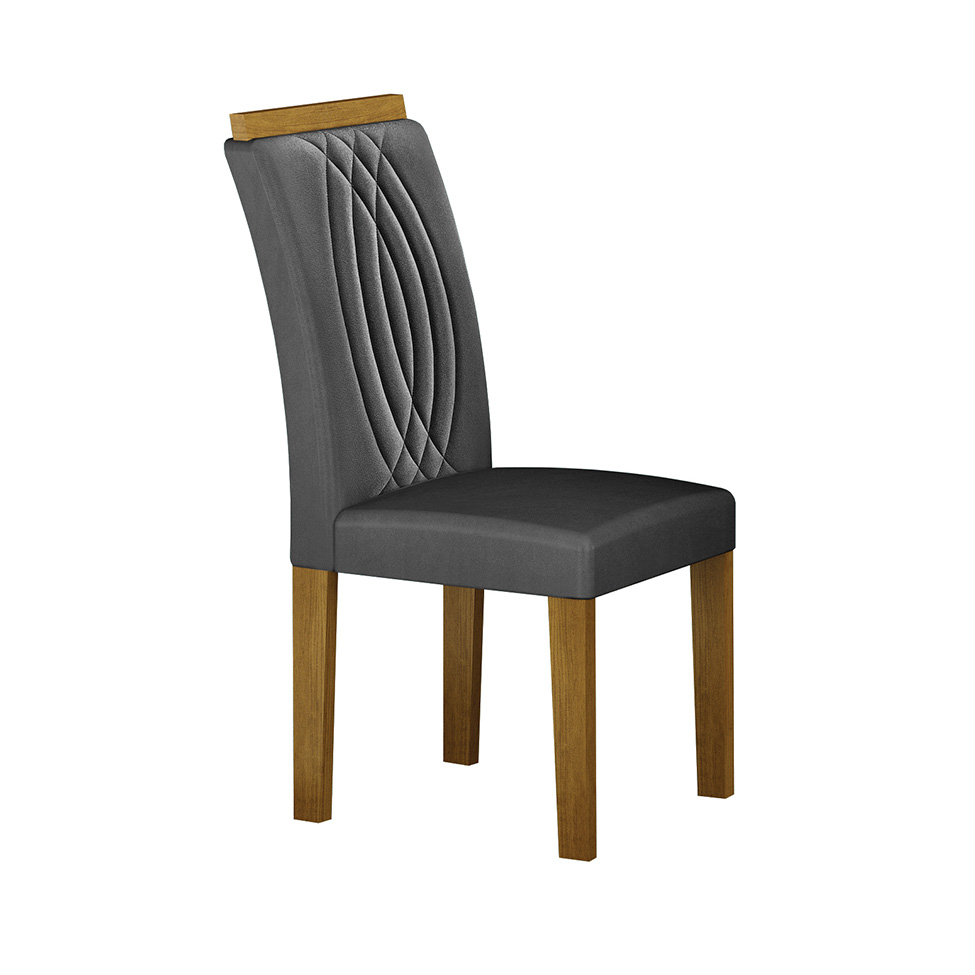 Conjunto de Mesa de Jantar Retangular com Tampo de Vidro Off White e 6 Cadeiras Doha II Veludo Chumbo e Freijó
