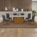 Conjunto de Mesa de Jantar Retangular com Tampo de Vidro Off White e 6 Cadeiras Doha II Veludo Chumbo e Freijó