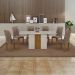 Conjunto de Mesa de Jantar Retangular com Tampo de Vidro Off White e 6 Cadeiras Doha Veludo Camurça e Freijó