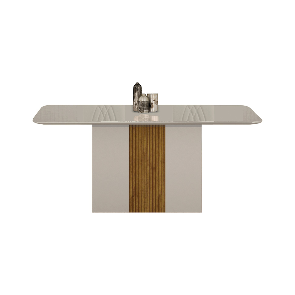 Conjunto de Mesa de Jantar Retangular com Tampo de Vidro Off White e 6 Cadeiras Doha Veludo Camurça e Freijó