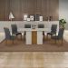 Conjunto de Mesa de Jantar Retangular com Tampo de Vidro Off White e 6 Cadeiras Doha Veludo Chumbo e Freijó