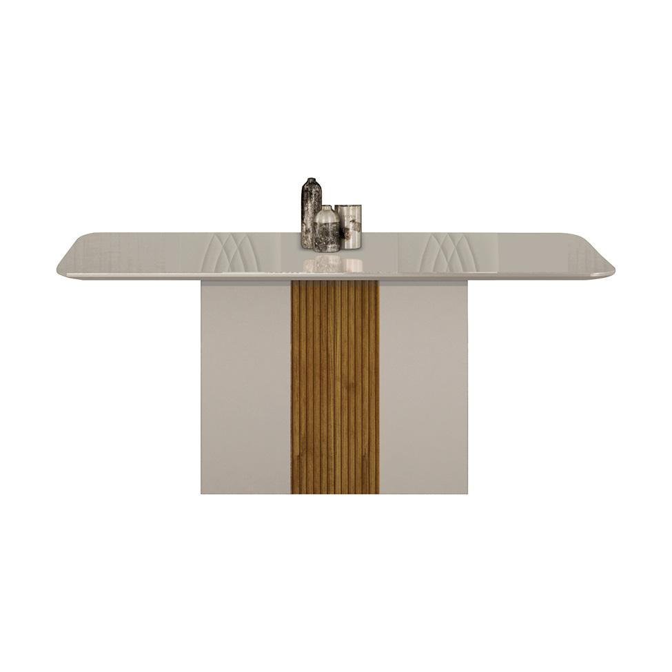 Conjunto de Mesa de Jantar Retangular com Tampo de Vidro Off White e 6 Cadeiras Doha Veludo Chumbo e Freijó