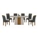 Conjunto de Mesa de Jantar Retangular com Tampo de Vidro Off White e 6 Cadeiras Doha Veludo Chumbo e Freijó