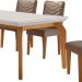 Conjunto de Mesa de Jantar Retangular com Tampo de Vidro Off White e 6 Cadeiras Turquesa Veludo Marrom e Imbuia