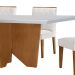 Conjunto de Mesa de Jantar Retangular com Tampo de Vidro Off White e 6 Cadeiras Varsóvia Veludo Pérola e Imbuia