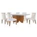Conjunto de Mesa de Jantar Retangular com Tampo de Vidro Off White e 6 Cadeiras Varsóvia Veludo Pérola e Imbuia