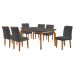 Conjunto de Mesa de Jantar Retangular com Tampo de Vidro Turquesa e 6 Cadeiras Luanda Veludo Grafite e Imbuia