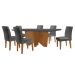 Conjunto de Mesa de Jantar Retangular com Tampo de Vidro Varsóvia e 6 Cadeiras Grécia Linho Grafite e Imbuia