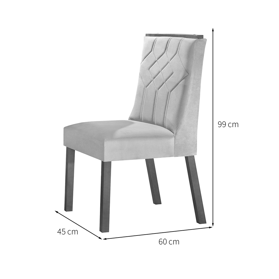 Conjunto de Mesa de Jantar Retangular com Tampo de Vidro e 6 Cadeiras Varsóvia Veludo Grafite e Imbuia