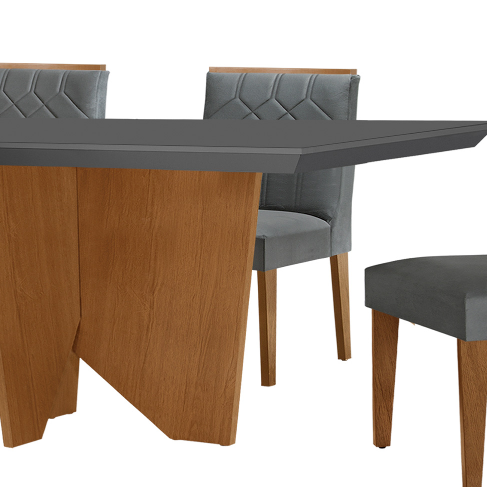 Conjunto de Mesa de Jantar Retangular com Tampo de Vidro e 6 Cadeiras Varsóvia Veludo Grafite e Imbuia