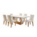 Conjunto de Mesa de Jantar com 6 Cadeiras Estofadas Maia I Veludo Off White e Creme