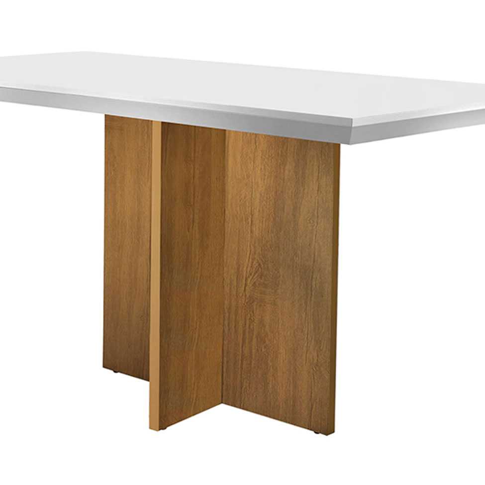Conjunto de Mesa de Jantar com Tampo Off White Ane e 4 Cadeiras Grécia Linho Bege e Imbuia