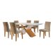 Conjunto de Mesa de Jantar com Tampo Off White Imperatriz e 6 Cadeiras Grécia Linho Bege e Imbuia