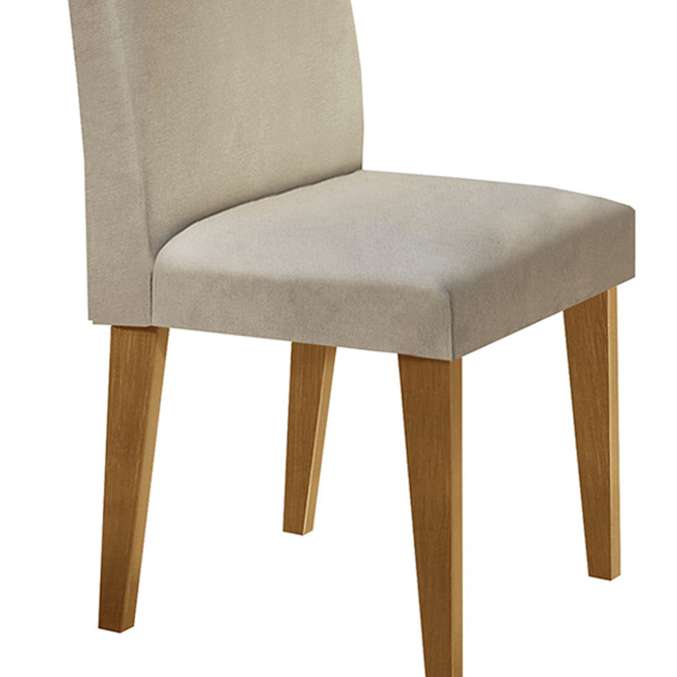 Conjunto de Mesa de Jantar com Tampo Off White Luna e 4 Cadeiras Grécia Linho Bege e Imbuia