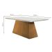 Conjunto de Mesa de Jantar com Tampo Off White Luna e 6 Cadeiras Grécia Linho Bege e Imbuia
