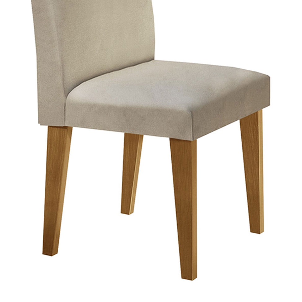 Conjunto de Mesa de Jantar com Tampo Off White Luna e 6 Cadeiras Grécia Linho Bege e Imbuia