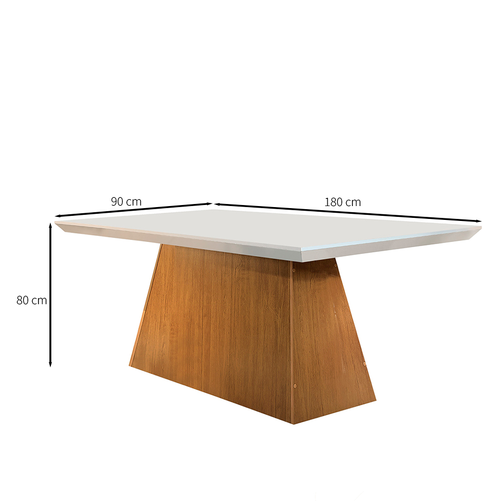 Conjunto de Mesa de Jantar com Tampo Off White Luna e 6 Cadeiras Lunara Linho Bege e Imbuia