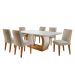 Conjunto de Mesa de Jantar com Tampo Off White e 6 Cadeiras Maia Linho Bege e Imbuia