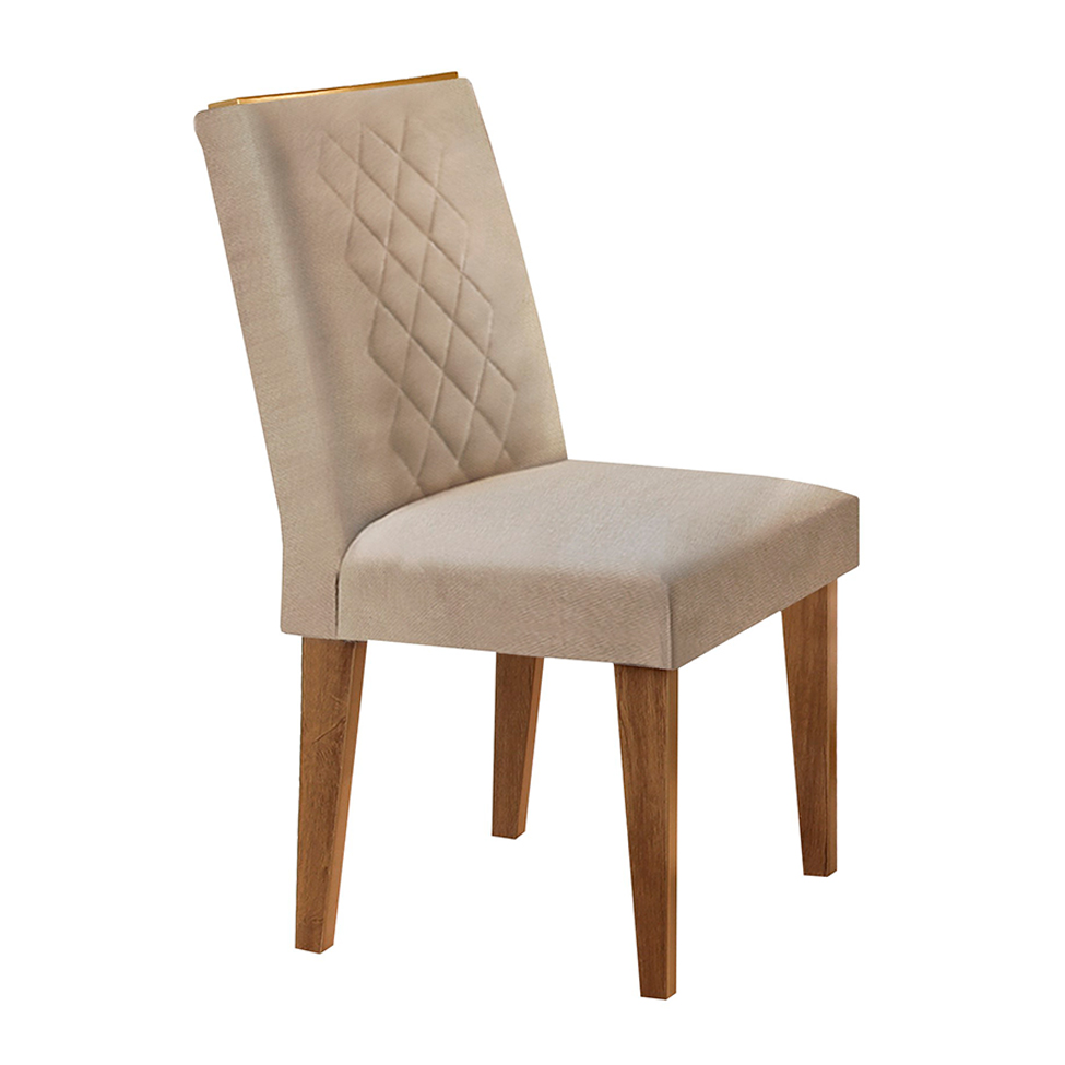 Conjunto de Mesa de Jantar com Tampo Off White e 6 Cadeiras Maia Linho Bege e Imbuia