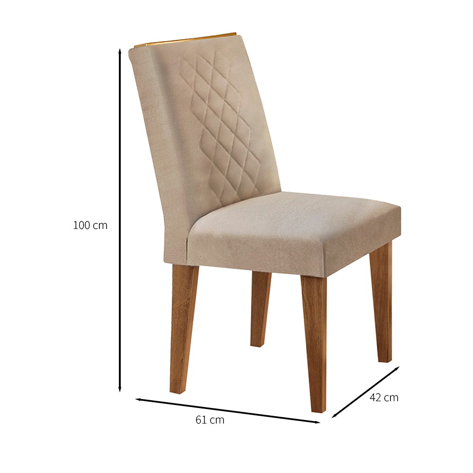 Conjunto de Mesa de Jantar com Tampo Off White e 6 Cadeiras Maia Linho Bege e Imbuia