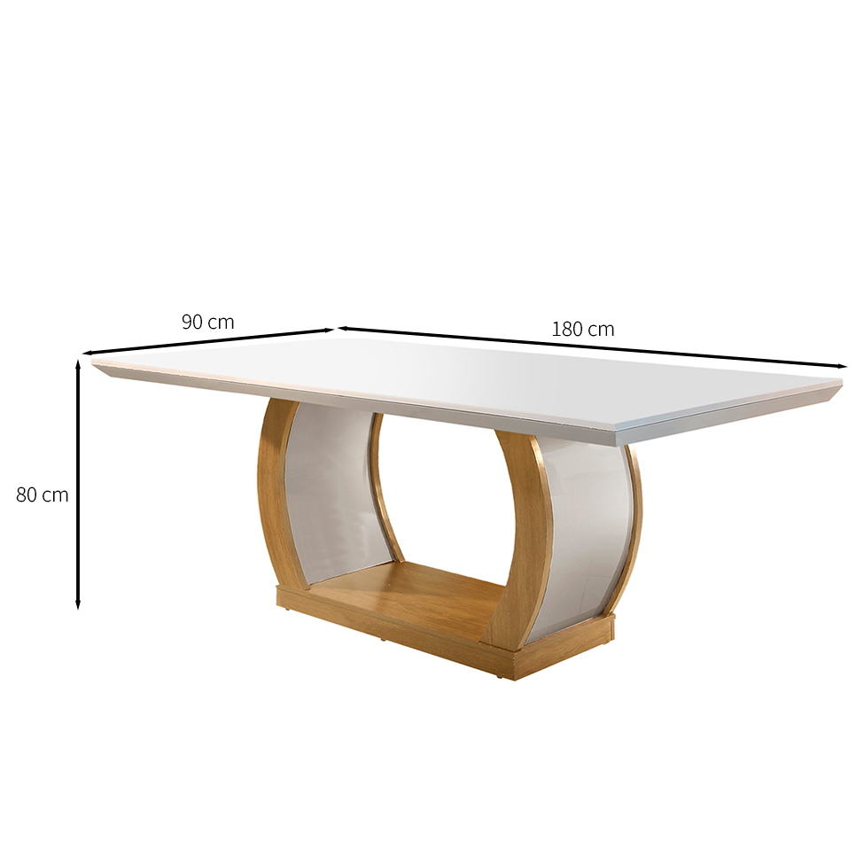 Conjunto de Mesa de Jantar com Tampo Off White e 6 Cadeiras Maia Linho Bege e Imbuia