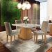 Conjunto de Mesa de Jantar com Tampo de Vidro Luna e 4 Cadeiras Grécia Linho Bege e Imbuia