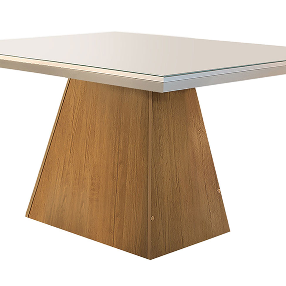 Conjunto de Mesa de Jantar com Tampo de Vidro Luna e 4 Cadeiras Grécia Linho Bege e Imbuia