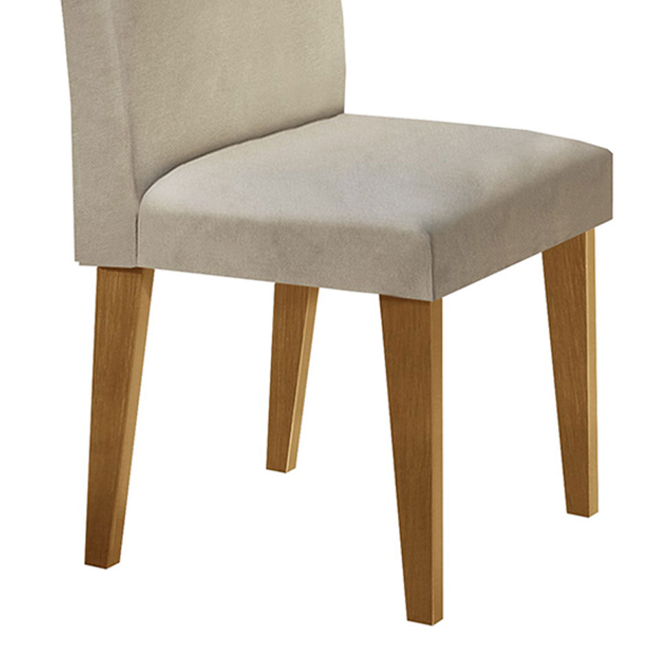 Conjunto de Mesa de Jantar com Tampo de Vidro Luna e 4 Cadeiras Grécia Linho Bege e Imbuia