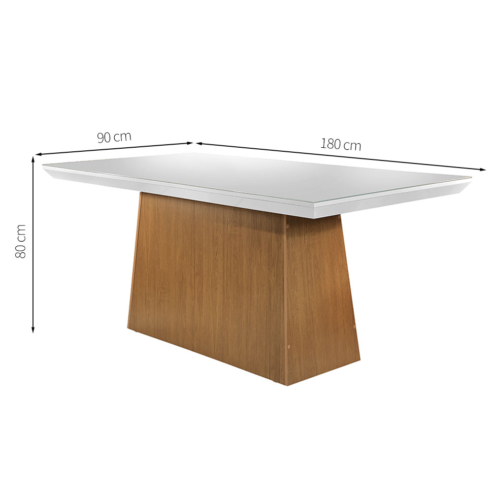 Conjunto de Mesa de Jantar com Tampo de Vidro Luna e 6 Cadeiras Grécia Linho Bege e Imbuia
