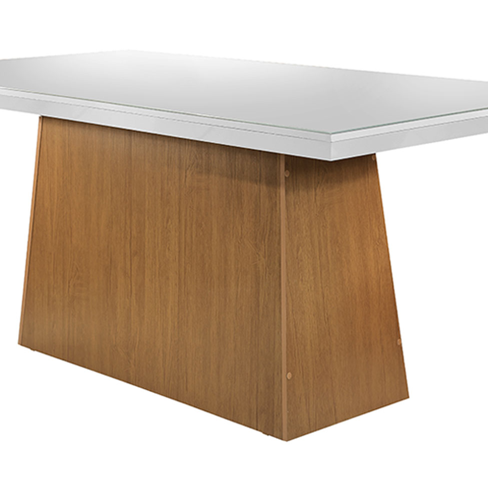 Conjunto de Mesa de Jantar com Tampo de Vidro Luna e 6 Cadeiras Grécia Linho Bege e Imbuia