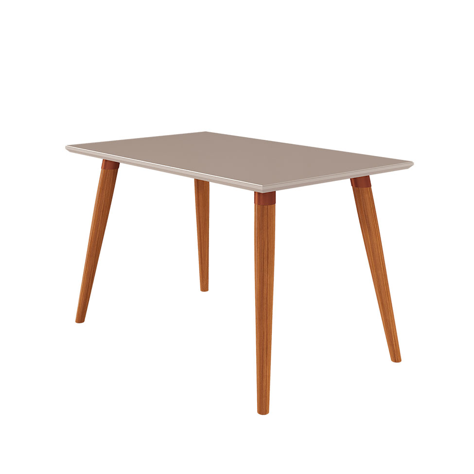 Conjunto de Mesa de Jantar com Tampo de Vidro Off White Adele e 4 Cadeiras Fernanda Suede Joli e Madeira