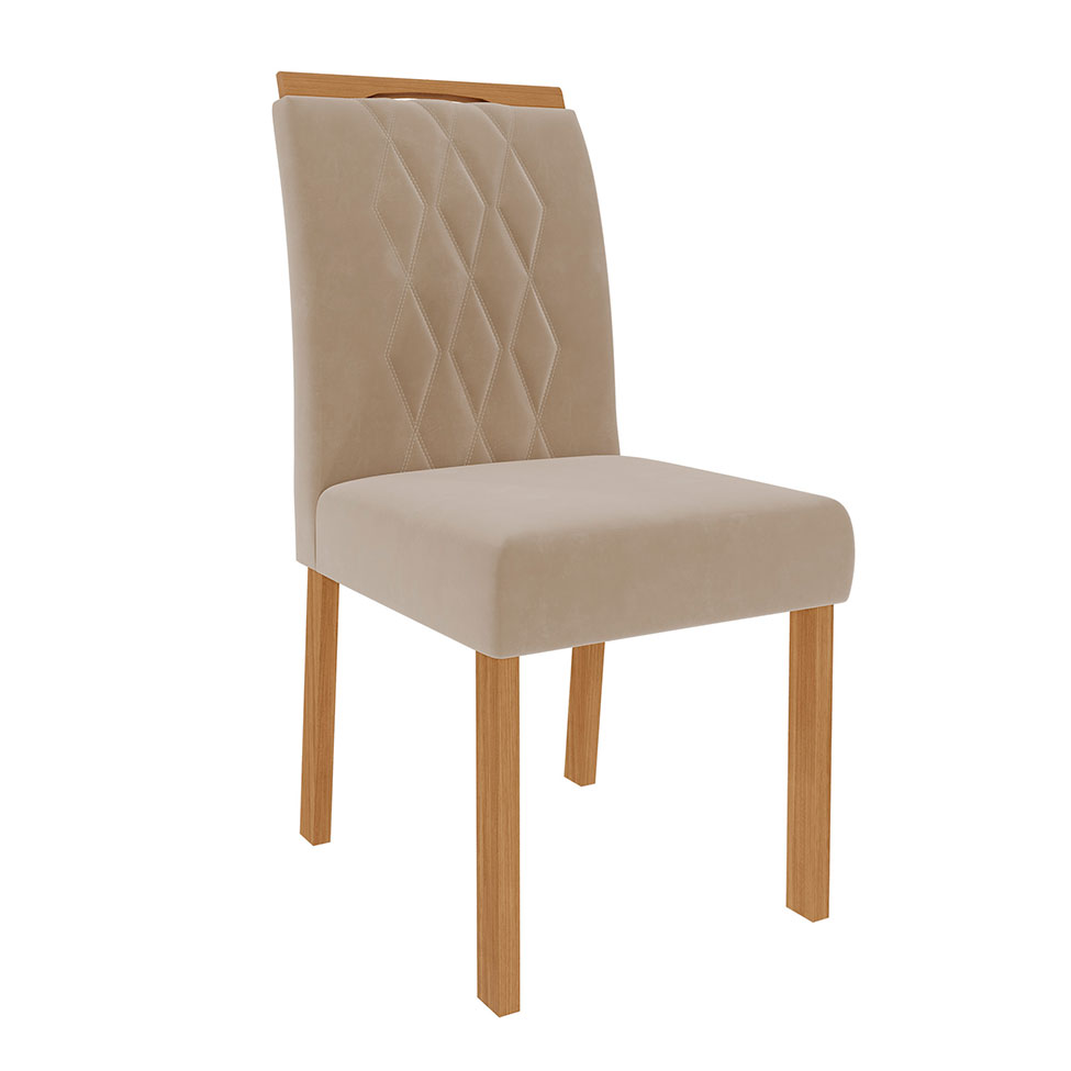 Conjunto de Mesa de Jantar com Tampo de Vidro Off White Adele e 4 Cadeiras Juliana Suede Nude Madeira