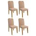 Conjunto de Mesa de Jantar com Tampo de Vidro Off White Adele e 4 Cadeiras Paola Suede Nude e Madeira