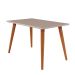Conjunto de Mesa de Jantar com Tampo de Vidro Off White Adele e 4 Cadeiras Paola Suede Nude e Madeira