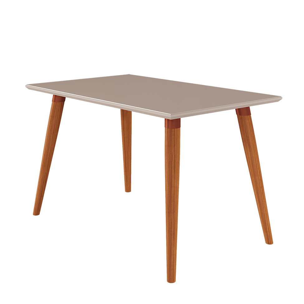 Conjunto de Mesa de Jantar com Tampo de Vidro Off White Adele e 4 Cadeiras Paola Suede Nude e Madeira