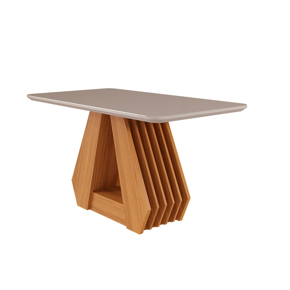 Conjunto de Mesa de Jantar com Tampo de Vidro Off White Agata e 4 Cadeiras Fernanda Suede Joli e Nature