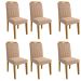 Conjunto de Mesa de Jantar com Tampo de Vidro Off White Agata e 6 Cadeiras Paola Suede Nude e Madeira