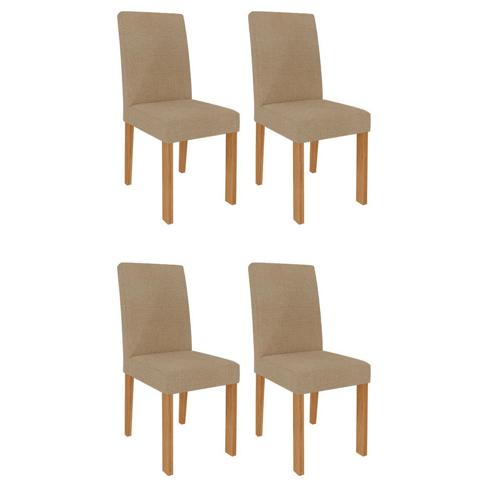 Conjunto de Mesa de Jantar com Tampo de Vidro Off White Ana e 4 Cadeiras Maia Suede Gengibre e Nature