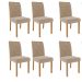 Conjunto de Mesa de Jantar com Tampo de Vidro Off White Ana e 6 Cadeiras Fernanda Suede Nude e Nature