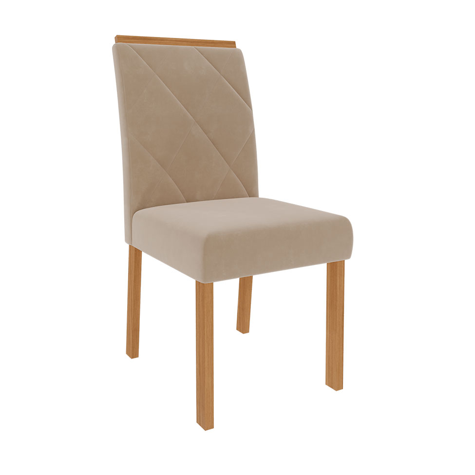 Conjunto de Mesa de Jantar com Tampo de Vidro Off White Ana e 6 Cadeiras Fernanda Suede Nude e Nature