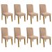 Conjunto de Mesa de Jantar com Tampo de Vidro Off White Ana e 8 Cadeiras Clarice Suede Nude e Nature