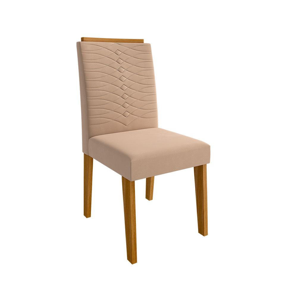 Conjunto de Mesa de Jantar com Tampo de Vidro Off White Ana e 8 Cadeiras Clarice Suede Nude e Nature