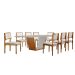 Conjunto de Mesa de Jantar com Tampo de Vidro Off White Luna e 8 Cadeiras Palazzo Linho Bege e Imbuia