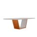 Conjunto de Mesa de Jantar com Tampo de Vidro Off White Luna e 8 Cadeiras Palazzo Linho Bege e Imbuia