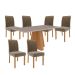 Conjunto de Mesa de Jantar com Tampo de Vidro Off White Patrícia e 6 Cadeiras Juliana Suede Joli e Nature